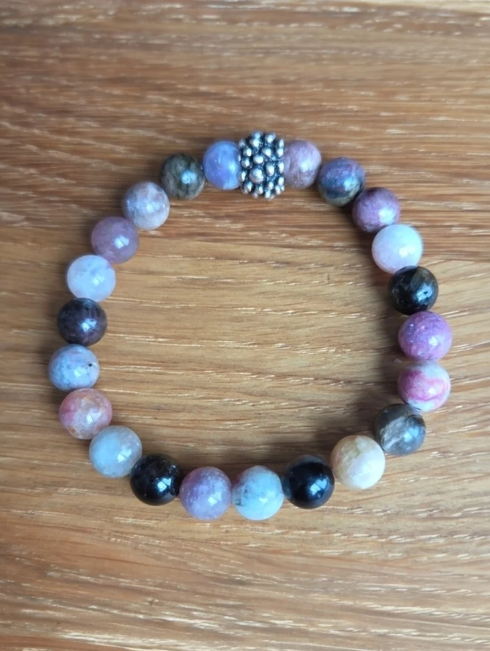Pink & Purple Tourmaline Beads Stretch Bracelet, Handcrafted